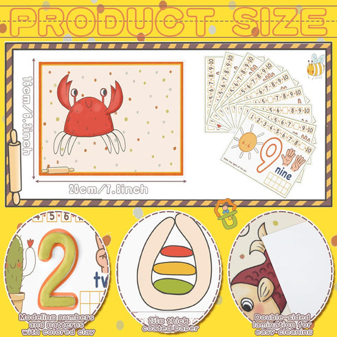 Ireer 36 Pcs Number Playclay Dough Mats for Kids Activity Card for Clay Back to School Preschool Number Alphabet Animal
