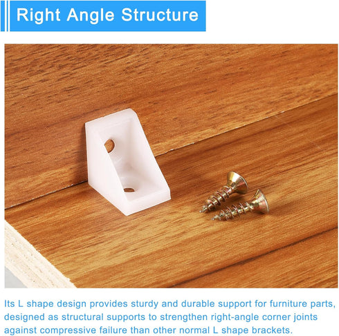 20Pcs 90 15.2x20x20mm uxcell Degree Plastic Corner Braces, Nylon Shelf Right Angle Brackets with Screws for Cabinets