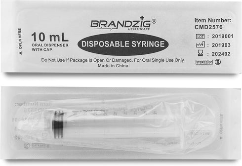 BRANDZIG 10ml (100 Pack) Oral Syringe With Cap | Oral Dispenser Without Needle, Luer Slip Tip | Individually Wrapped