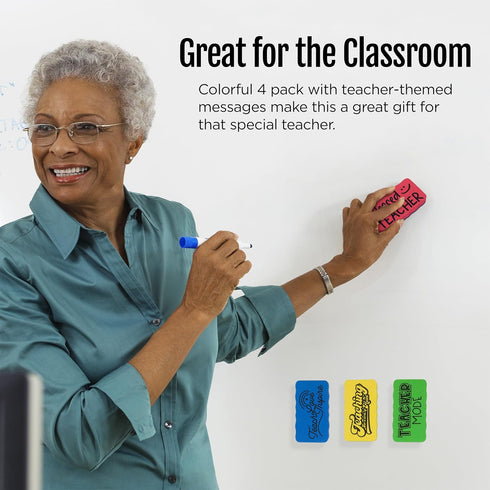 Magnetic Whiteboard Dry Eraser 4-Pack for Teachers, Cute Colorful Must Haves for Back to School Classroom Essentials