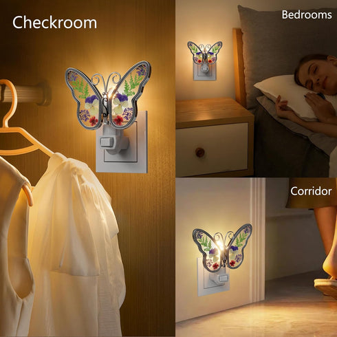 1-Pack 7W 3000K KY&BOSAM Butterfly Night Lights Plug into Wall Plug in Night Light Dusk to Dawn Warm White Bright Real