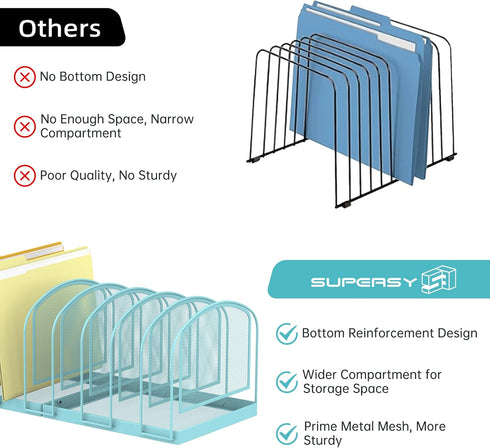9-Section SUPEASY File Organizer Mesh Desk Organizer, Upright File Organizer Desktop Organizer File Sorter, File Folder