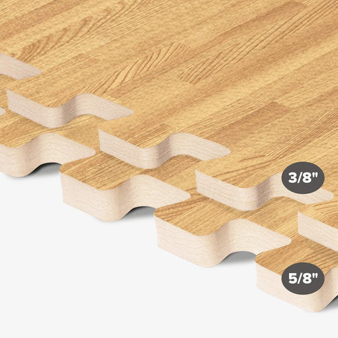 3/8 Inch Forest Floor Thick Printed Foam Tiles, Premium Wood Grain Interlocking Foam Floor Mats, Anti-Fatigue Flooring