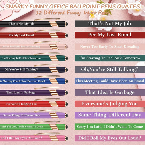 Snarky Funny Office Pens - 36 Pcs Negative Sarcastic Quotes Work Ballpoint Pens with Stylus Tip for Colleague Gifts,