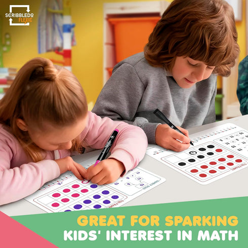 SCRIBBLEDO Number Bonds 9” x 12” Small White Board Dry Erase Sheets, Math Manipulatives Number Chart, Ten Frame Number