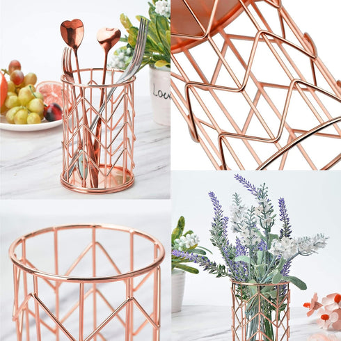 Rose Gold Pencil Cup, Wire Metal Mesh Pen Holder, Makeup Brush Organizer, 1PC for Office Home School