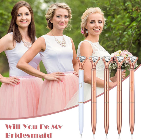 Tenare 8 Pcs Bridesmaid Proposal Gifts - Will You Be My Bridesmaid Pen Bridal Shower Crystal Diamond Ballpoint Pens
