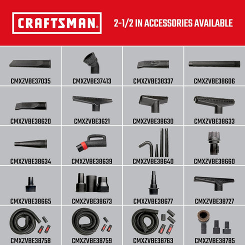 CMXZVBE38759 2-1/2 20 2-1/2 CRAFTSMAN in. x ft. POS-I-LOCK Wet Dry Vac Hose Attachment Kit, Industrial-Grade Shop