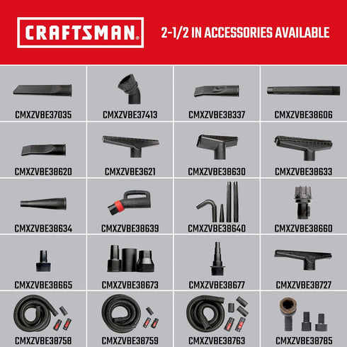 CMXZVBE38677 2-1/2 2-1/2 CRAFTSMAN in. Universal Tool Adapter Wet Dry Vac Attachment, Industrial-Grade Shop Vacuum