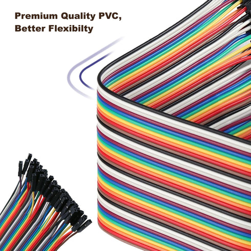 40pcs 20 cm (8 inch) Female to Female Multicolored Dupont Wire Breadboard Jumper Ribbon Cables Compatible with Arduino