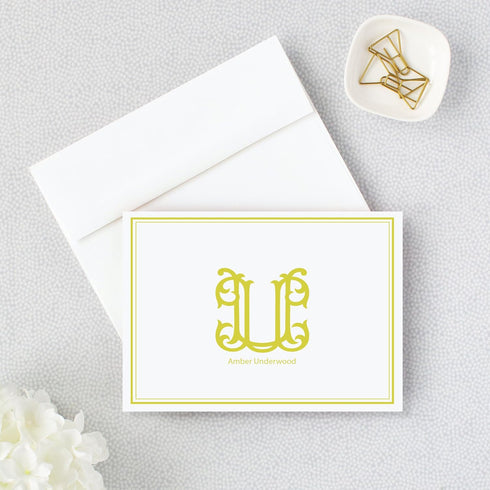Designing Moments Set 10 24-35 Personalized Vintage Monogram and Name Stationery, Custom Folded Cards for Women