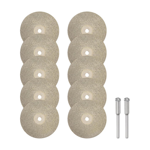 10pcs Diamond Cutting Wheel 35mm Full Sand Diamond Wheels Cut Off Discs with 2pcs 3mm Mandrel for Rotary Tools
