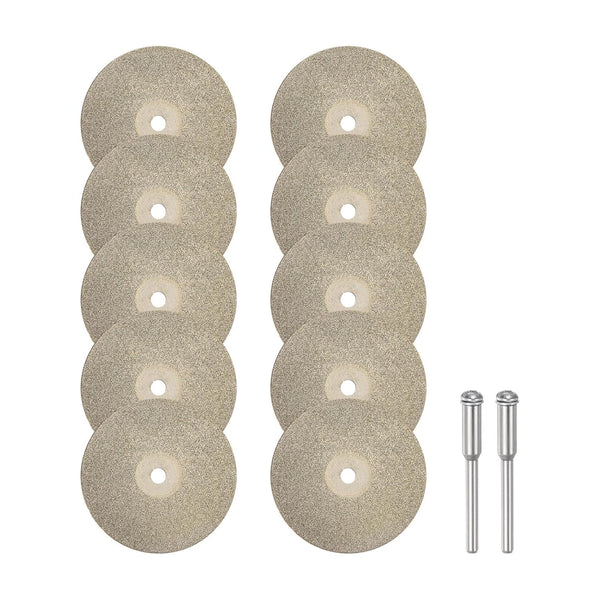 10pcs Diamond Cutting Wheel 35mm Full Sand Diamond Wheels Cut Off Discs with 2pcs 3mm Mandrel for Rotary Tools