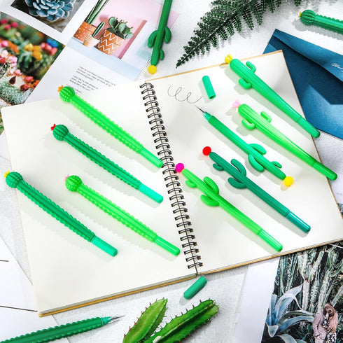 Outus 24 Pieces Cactus Shaped Roller Pens, Green Cactus Pens with Black Gel Ink for Classroom and Office Supplies