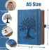 ZXHQ A5 360 Pages Lined Journaling Notebooks with Pen, Tree of Life Design, Brown Edge, Fine Inner Pocket, Blue