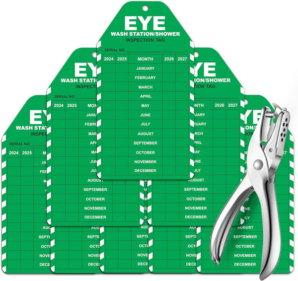Eye Wash Station Inspection Tags 2024-07, Monthly Inspection Sheet for Eye Wash Station, OSHA Approved Plastic Tags