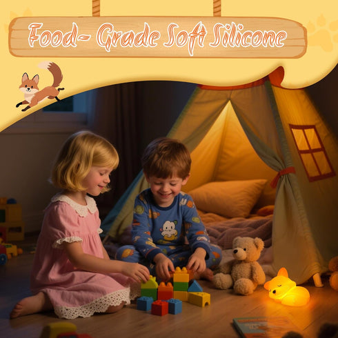 Dimmable YuanDian Fox Night Light, Squishy Fox Silicone Lamp Novelty Gifts, Rechargeable Timer Bedside Touch Nightlight