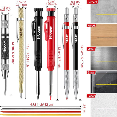 Hiboom 10 Pack Carpenter Pencil Set, 4 Colorful Solid Carpenter Pencils with Sharpener