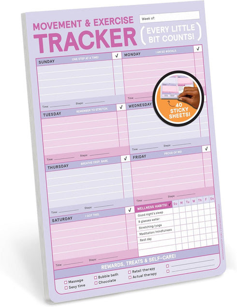 Knock Knock Movement & Exercise Tracker Big & Sticky Notepad - Sticky Fitness Tracker Pad (40 Sheets, 9.75 x 7-inches) by Knock Knock