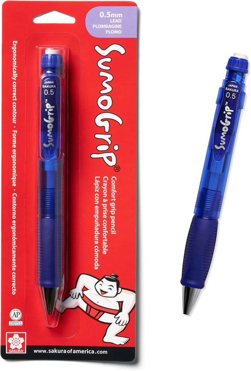 SAKURA SumoGrip Mechanical Pencil, 0.5 mm, Ergonomic with Comfort Grip, Clear Blue