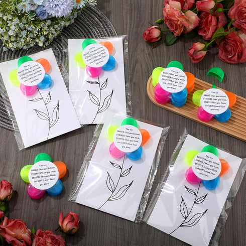AmazingSpark 24 Sets 5 1 Petals Flower Highlighters Gifts in Fluorescent Pens with Motivational Cards Gift Bags