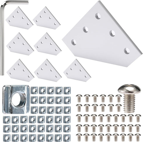 8 Sets 2020 Aluminum Extrusion Connector, Surface L Shape Joint Plate, Silver Accessories for 6mm Slot with T Nuts