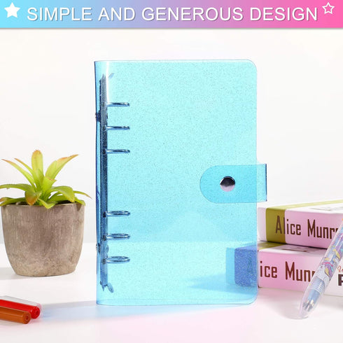 Outus 3 Pieces Clear A6 Binders - Colorful Soft PVC 6-Ring Binder Cover for Office (Rainbow, Blue, Pink)