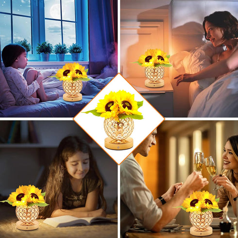 3-Colour Dimming Birthday Gifts for Women,Sunflower Flower Touch Lamp,Rechargeable Cordless Night Light