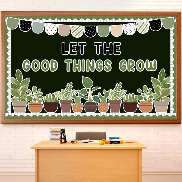 ZOiiWA Summer Potted Plant Bulletin Board Set, Summer Greenery Classroom Decoration, Let The Good Things Grow