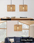 1-Light 12" ELYONA Rattan Pendant Light, Square Solid Wood Frame Woven Pendant Light Fixtures Boho Adjustable Hanging