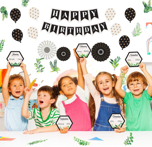 Simply Boho Happy Birthday Bulletin Board Set - Birthday Decorations for Classrooms, Cutouts for Calendars