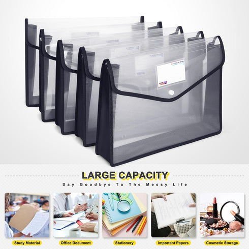 Plastic File Folders, Waterproof Transparent Expandable File Organizer, Large Capacity A4B4 Wallet, 5 Pack