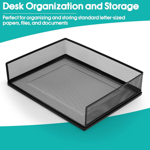 Wire Mesh Paper Tray Desk File Organizer, 2 Pack Stackable Metal Front-Load Document Trays for Office Supplies