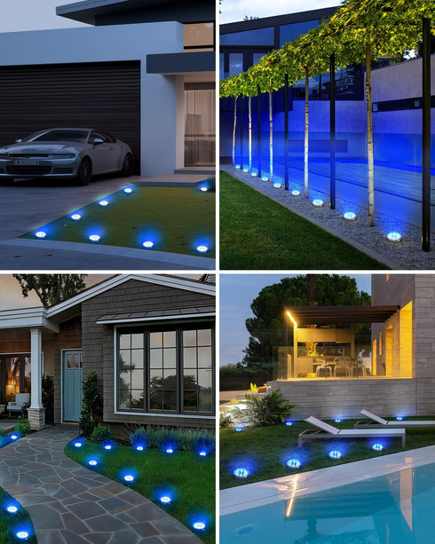 4 Pack 8 IP65 btfarm Solar Lights Outdoor, LED Solar Ground Lights Waterproof Flat Solar Disc Light, Pathway Lights