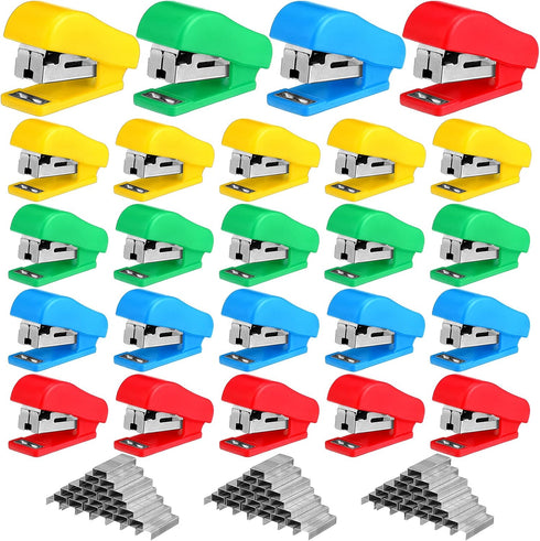 Mini Stapler with Staples, Portable Small Hand Held Stapler, Multicolor Kids Stapler Set for Office School (30 Pieces)