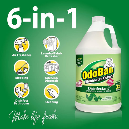 Set 2, 32 oz 1 OdoBan Ready-to-Use Disinfectant and Odor Eliminator, Made in the USA, Original Eucalyptus Scent