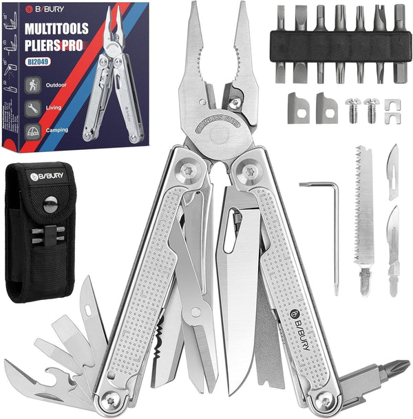 BIBURY Multitool Pliers Pro BI2049, 3Cr13 Multi Tool with Large Saw Blade,