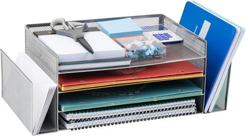 Mind Reader Desktop Organizer, File Storage, Paper Tray, Metal Mesh, 16.75"L x 9.15"W x 6"H, Silver