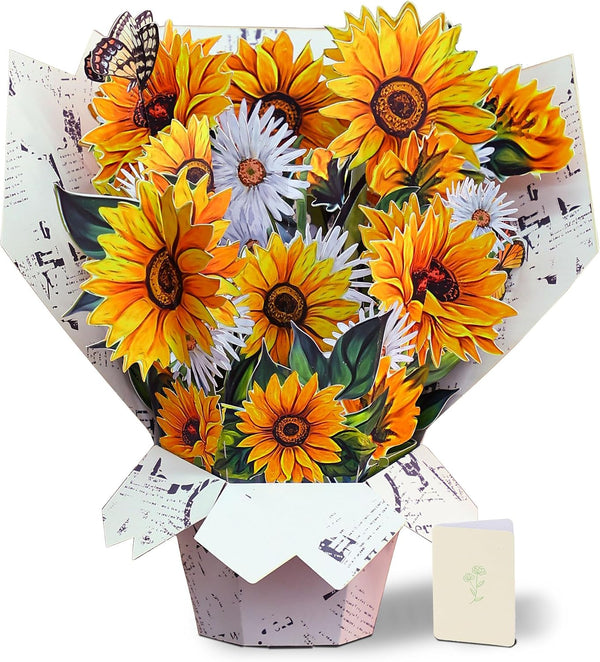 Tecculi 3D Greeting Cards Pop Up Cards Small Paper Flower Bouquet Gifts for