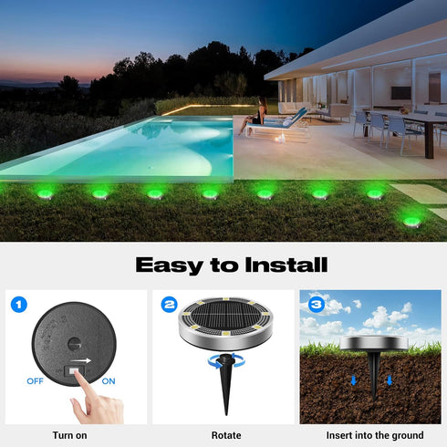 2 Pack IP68 Peasur Mini Solar Ground Lights Outdoor, Flat Solar Powered Disc Lights, Waterproof, Anti-Rust, Landscape
