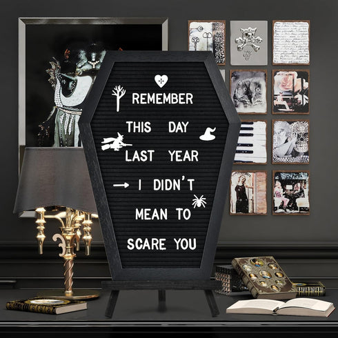 Coffin Letter Board - 520 Characters Spooky Halloween Characters with Stand and Canvas Bag, 16x11 Inches