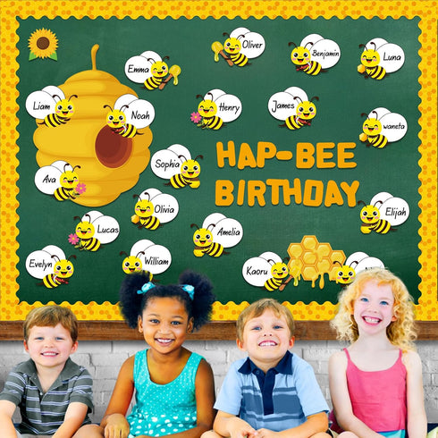Bee Theme Birthday Bulletin Board Set with Cutouts, Supplies for Classroom, Blackboard, and School Decor