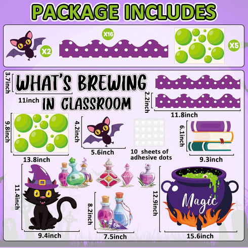 gisgfim Halloween Bulletin Board Decorations Set with Cauldron, Black Cat, Magic Jar Paper Cutouts