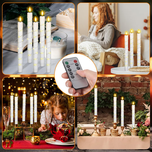 10 10 Inch Rossesay Pcs LED Flameless Taper Candles with String Light and Remote Ivory Battery Powered Flameless
