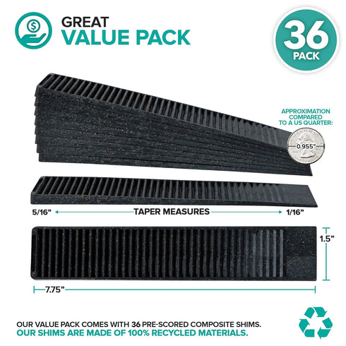 Composite Shims (36 Pack) - Hard Composite Shims for Home Improvement - Never Rot Shims for Leveling - Restaurant Table Shims - Table Wedges - Toilet Shims - DIY Furniture Levelers - Stock Your Home