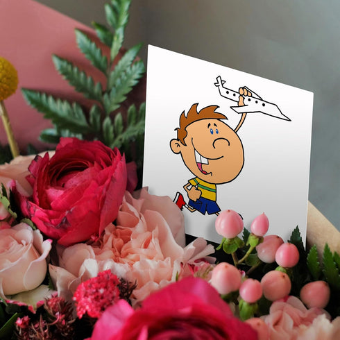 Cartoon Boy with Toy Airplane Greeting Card