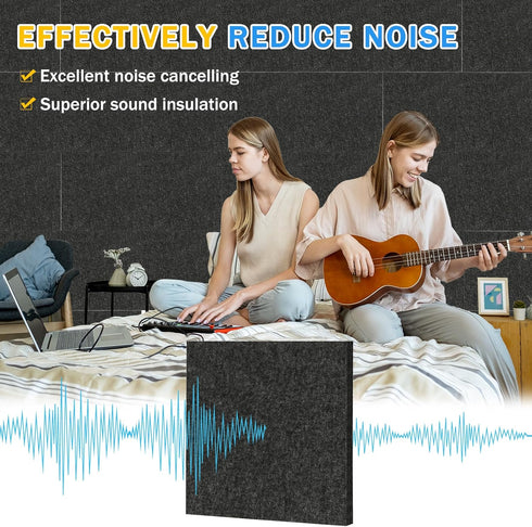 Felt Cork Board Tiles, 4 Packs 12" x 12" 1/2" Thick Self Adhesive Acoustic Panels for Walls with 40 Pushpins for Home