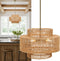 18" 3-Tier Boho Rattan Chandelier Light Shade, Hand Woven Drum Rattan Lampshade