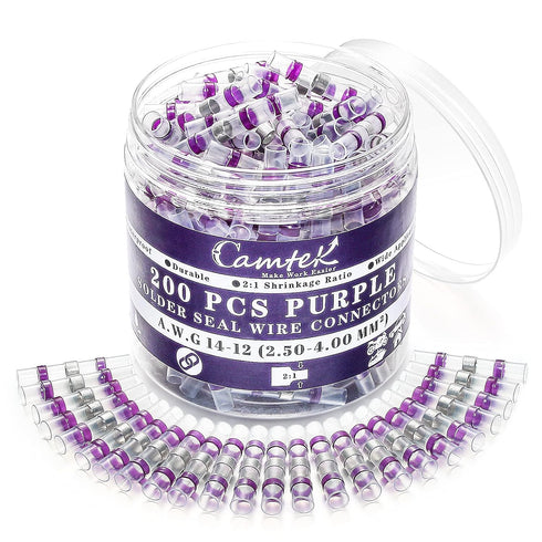 200PCS Purple Solder Seal Wire Connectors, 14-12 AWG Marine Grade Self Soldering Heat Shrink Waterproof Terminals