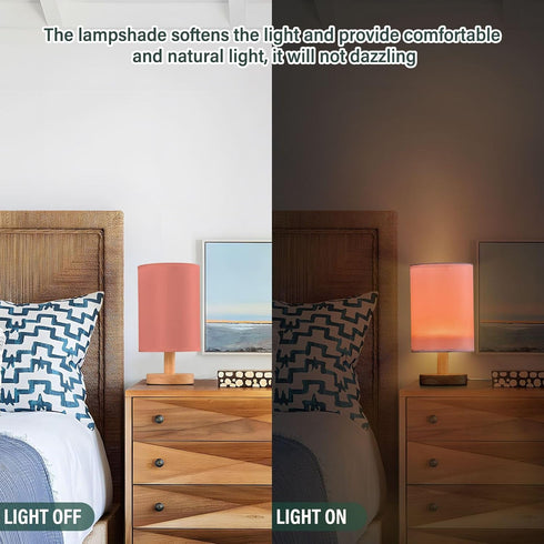 Bulb) Salmon Bedside Table Lamp for Bedroom Nightstand with USB Port Nightstand Lamp with Round Flaxen Fabric Shade